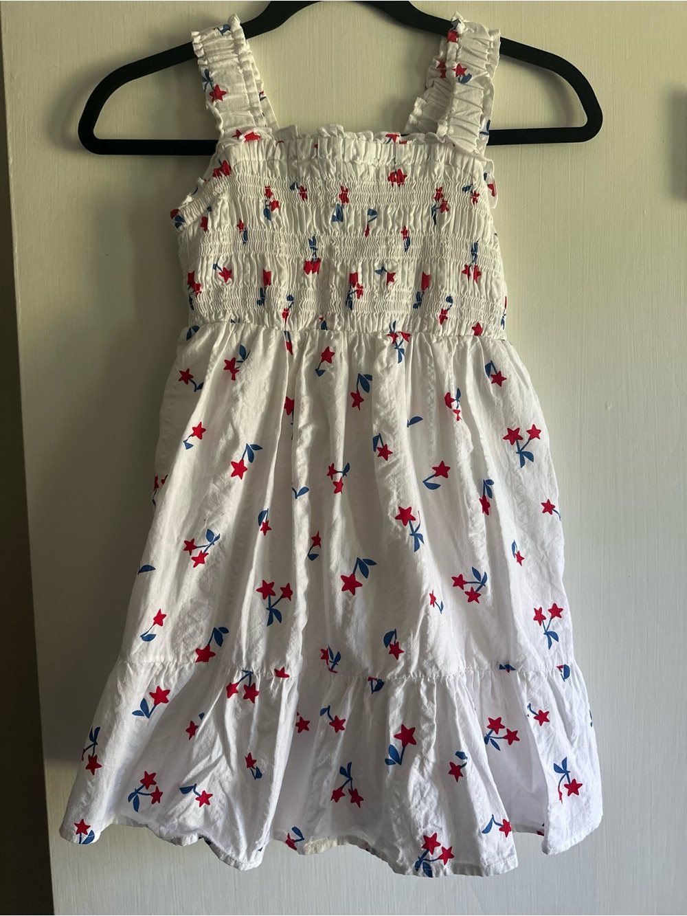Cat & Jack White Sundress with Red Stars and Blue Leaves